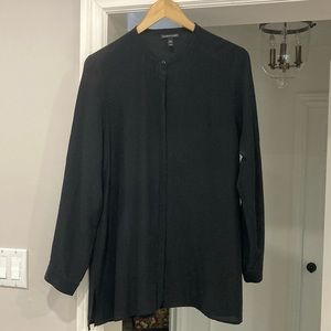 Eileen Fisher Mandarin collar, black silk blouse.